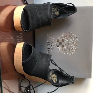 Vince Camuto black suede wedge sandals - in box